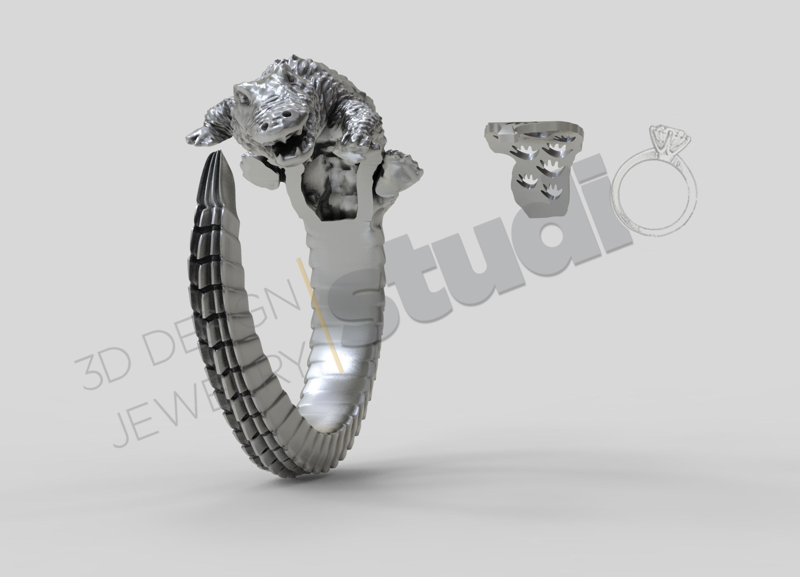 Highly detailed alligator ring 3d model 3D print model_1