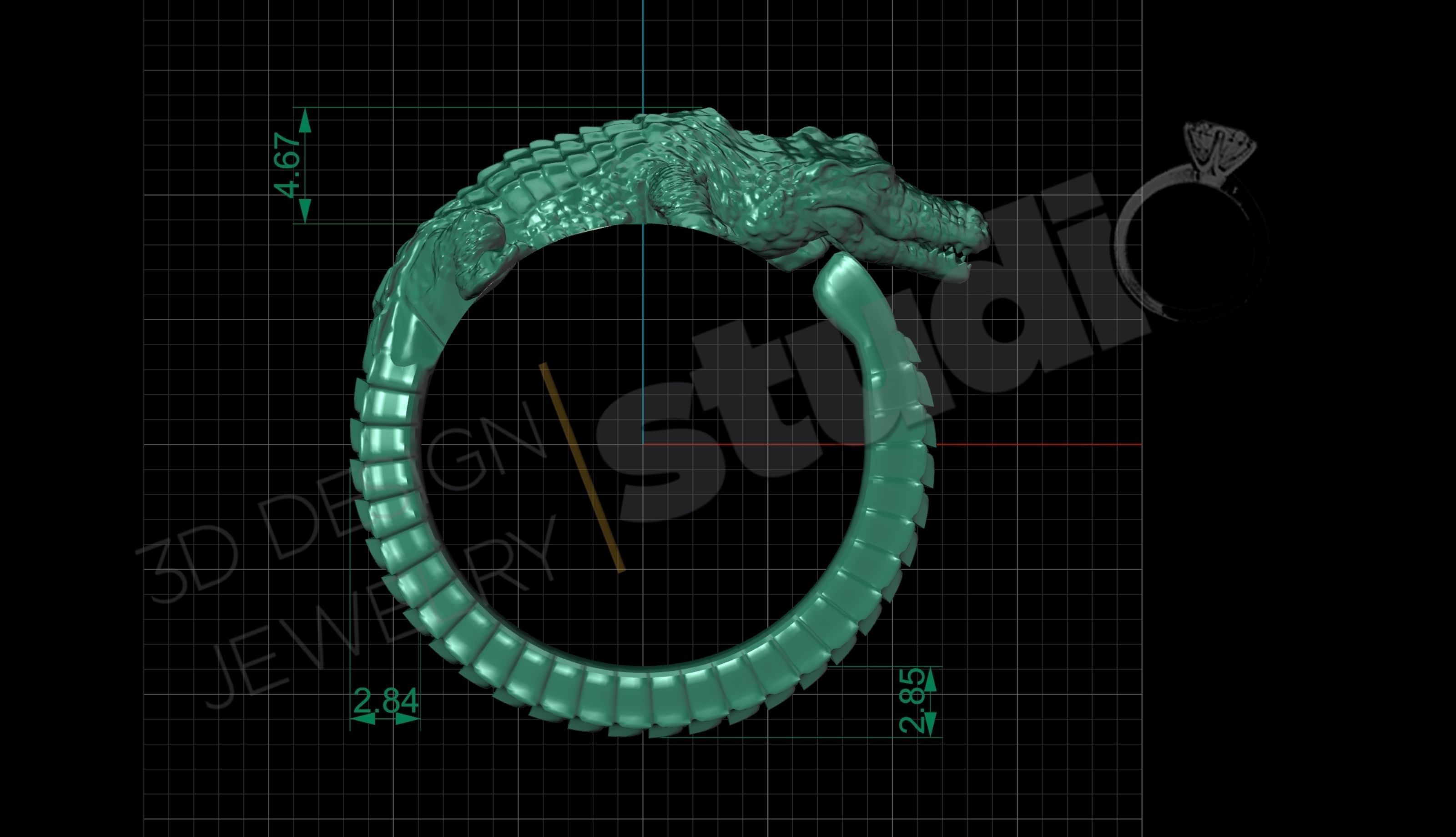 Highly detailed alligator ring 3d model 3D print model_5