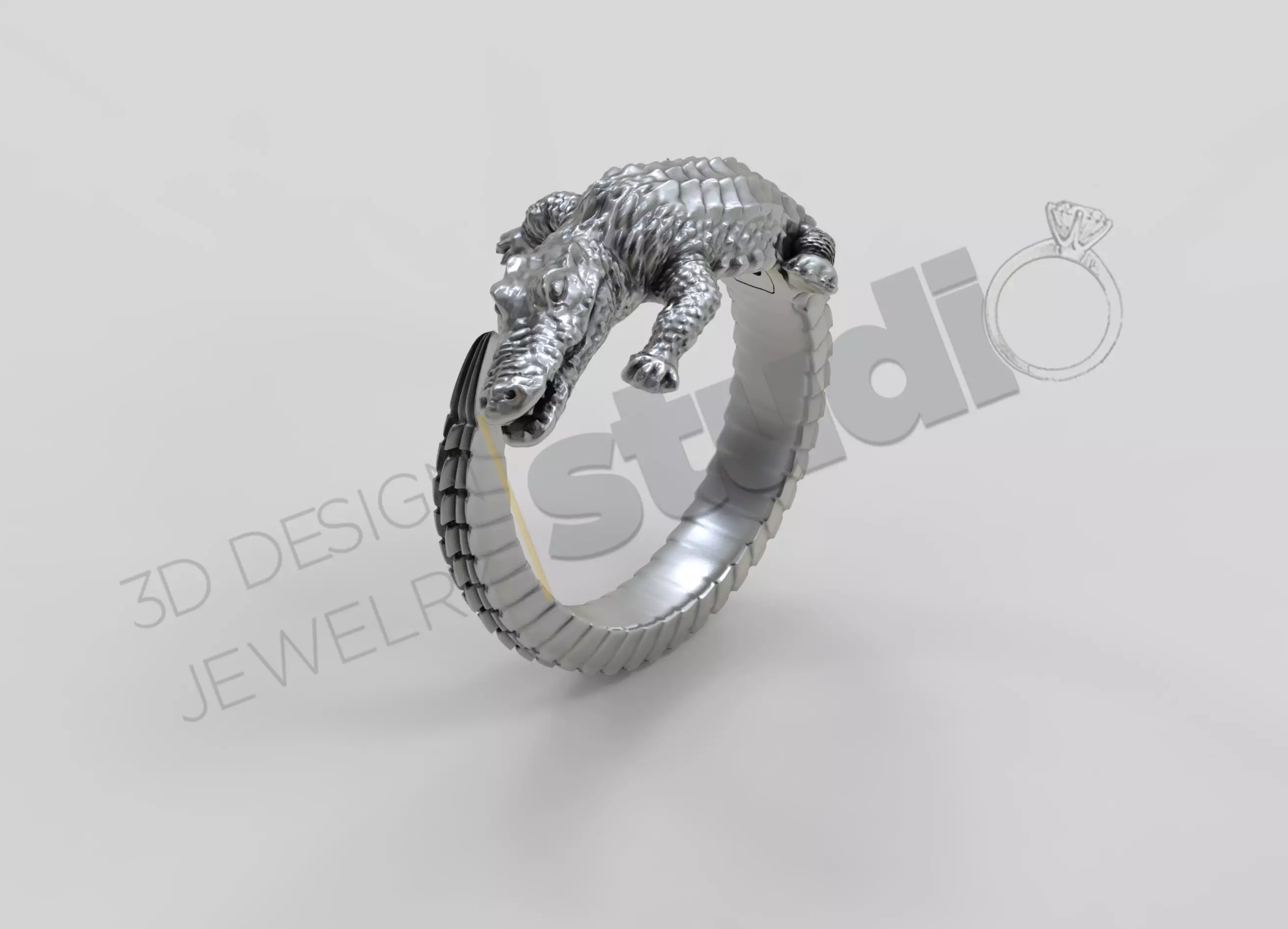 Highly detailed alligator ring 3d model 3D print model_0