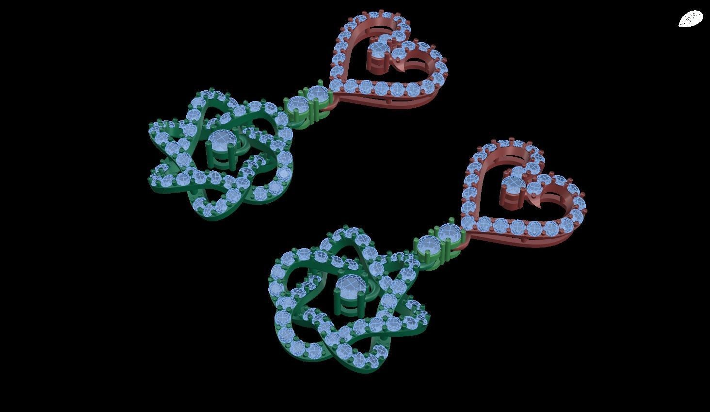 earring pair of earrings with diamonds and emeralds 3D print model_1