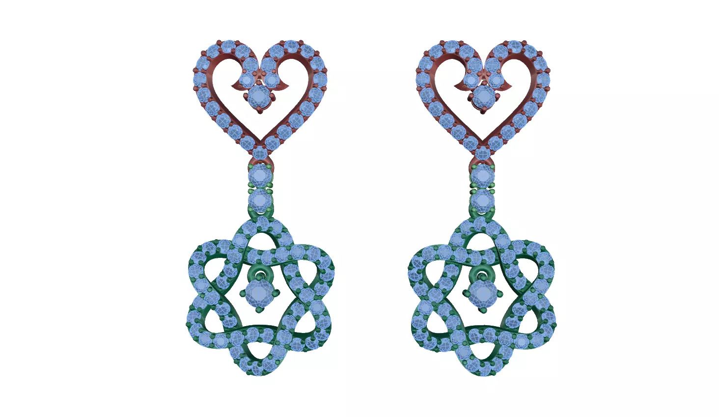 earring pair of earrings with diamonds and emeralds 3D print model_0