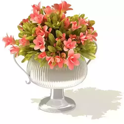Ornate Silver Vase With Pink Flower Bouquet