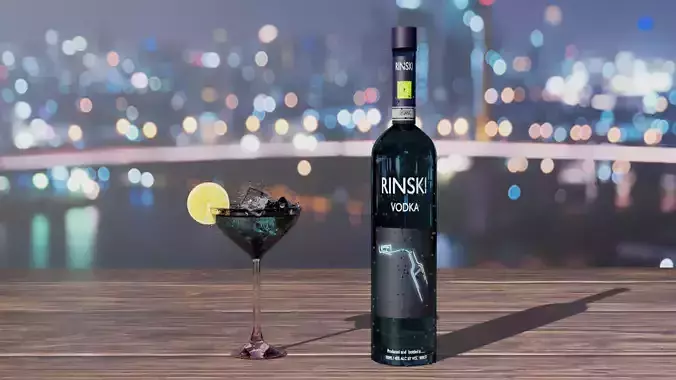 Realistic VODKA BOTTLE with DRINK GLASSES 3D model