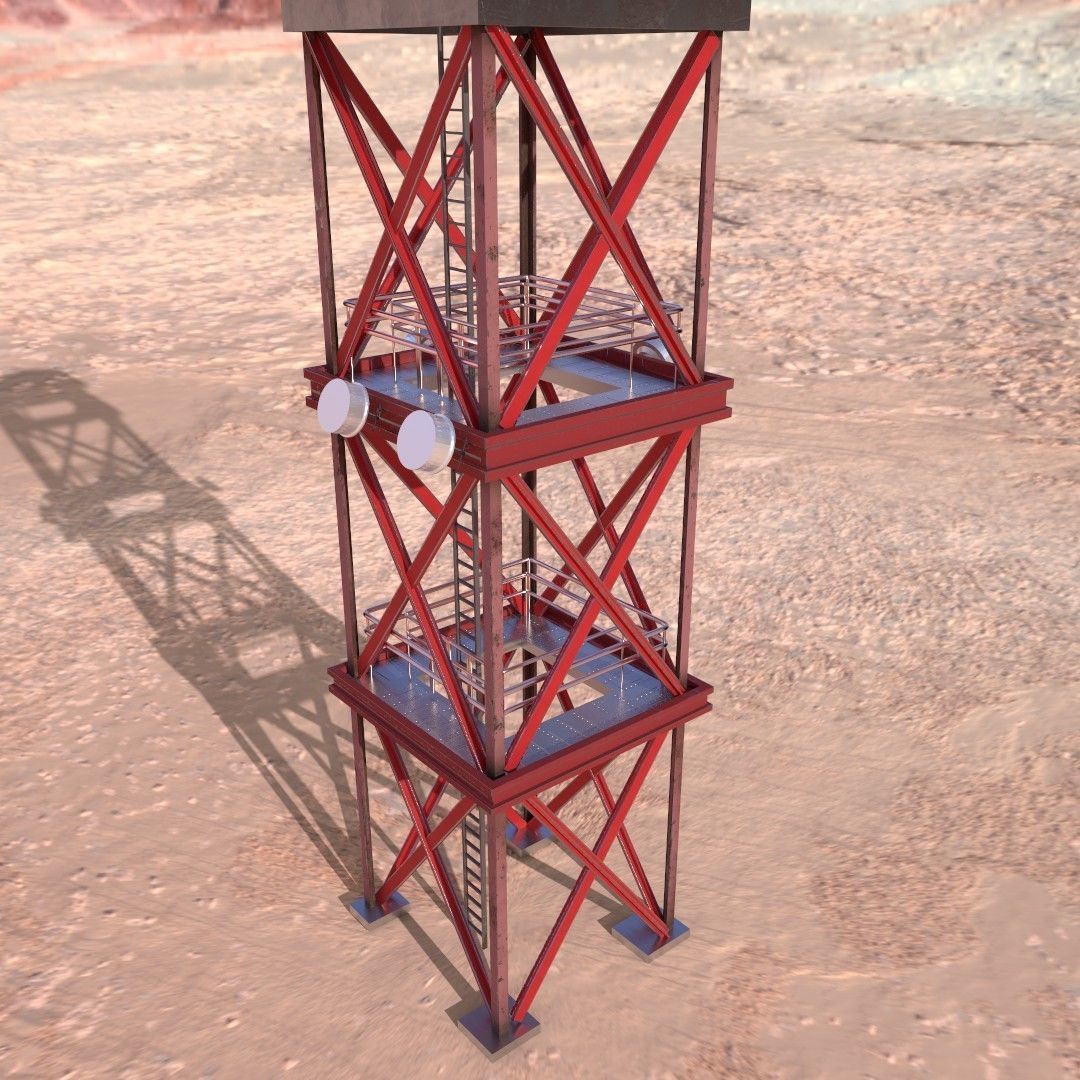 Communication Tower Low-poly 3D model_1