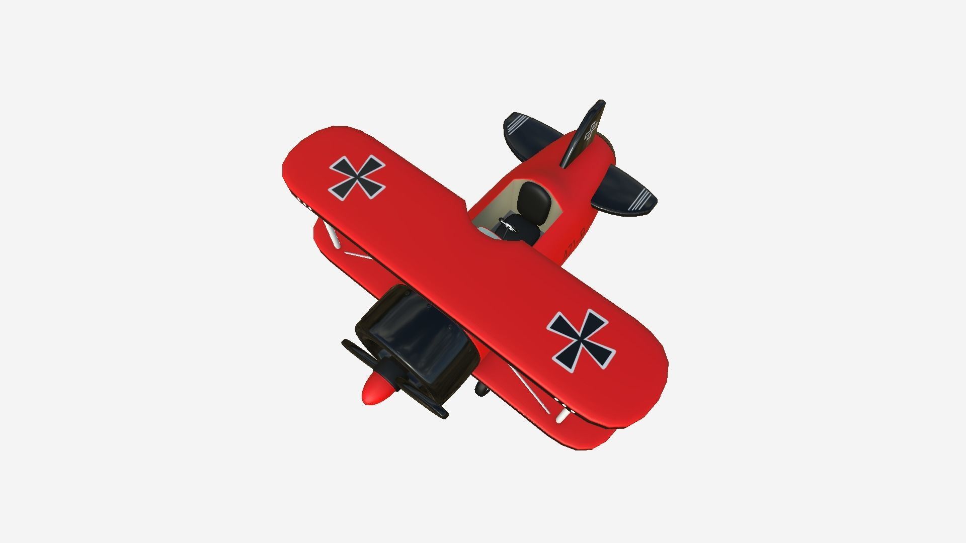 Airplane Cartoon A01 Red - Classic Aircraft Low-poly 3D model_2