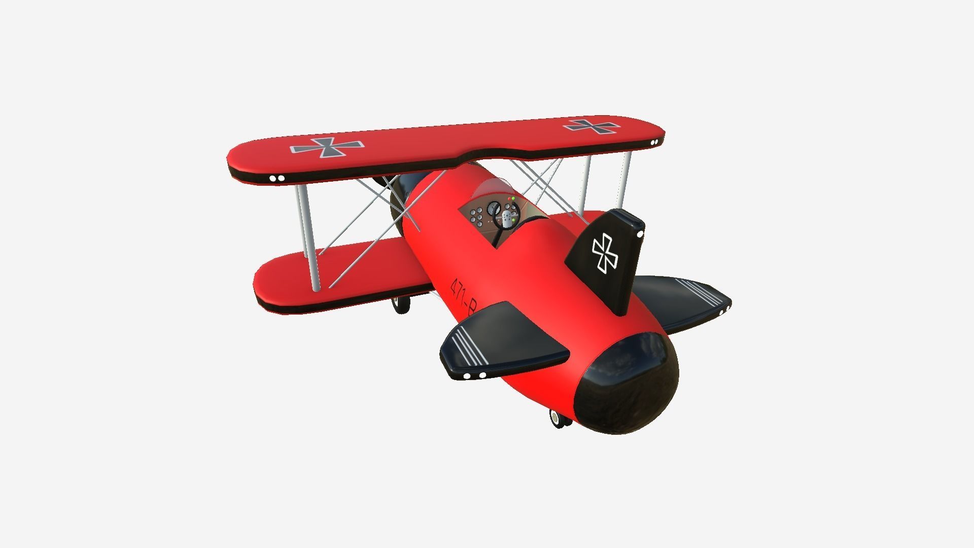 Airplane Cartoon A01 Red - Classic Aircraft Low-poly 3D model_3