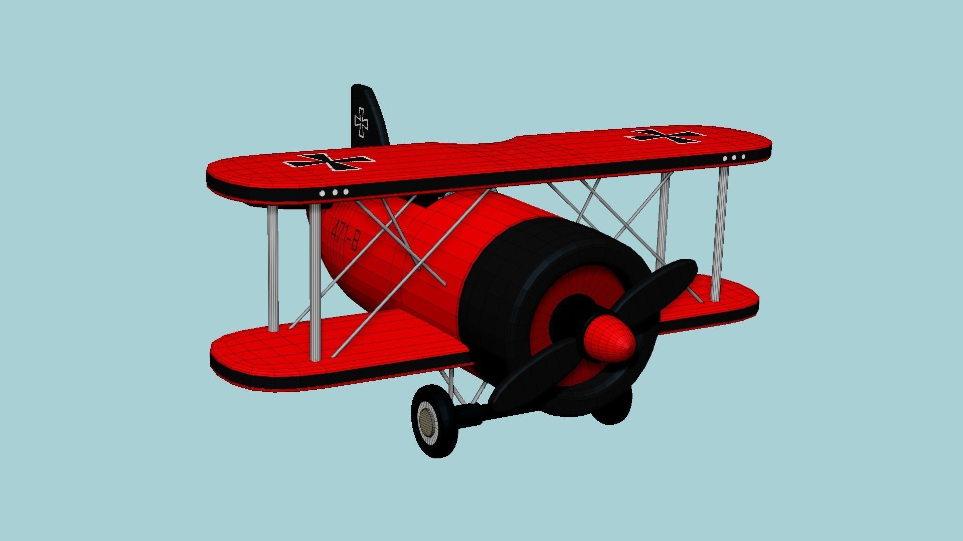 Airplane Cartoon A01 Red - Classic Aircraft Low-poly 3D model_6