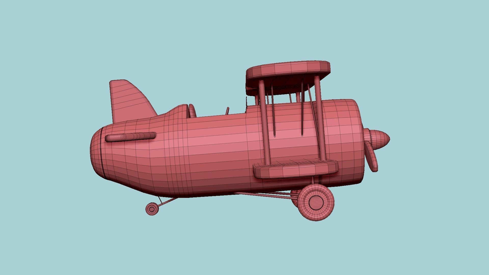 Airplane Cartoon A01 Red - Classic Aircraft Low-poly 3D model_16