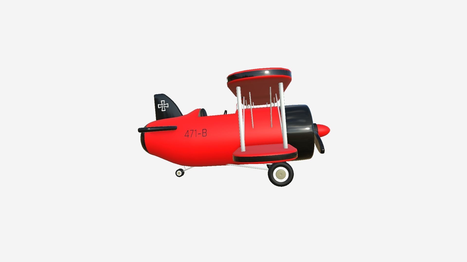Airplane Cartoon A01 Red - Classic Aircraft Low-poly 3D model_4