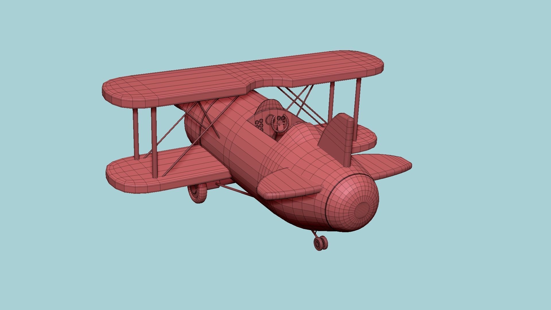 Airplane Cartoon A01 Red - Classic Aircraft Low-poly 3D model_18