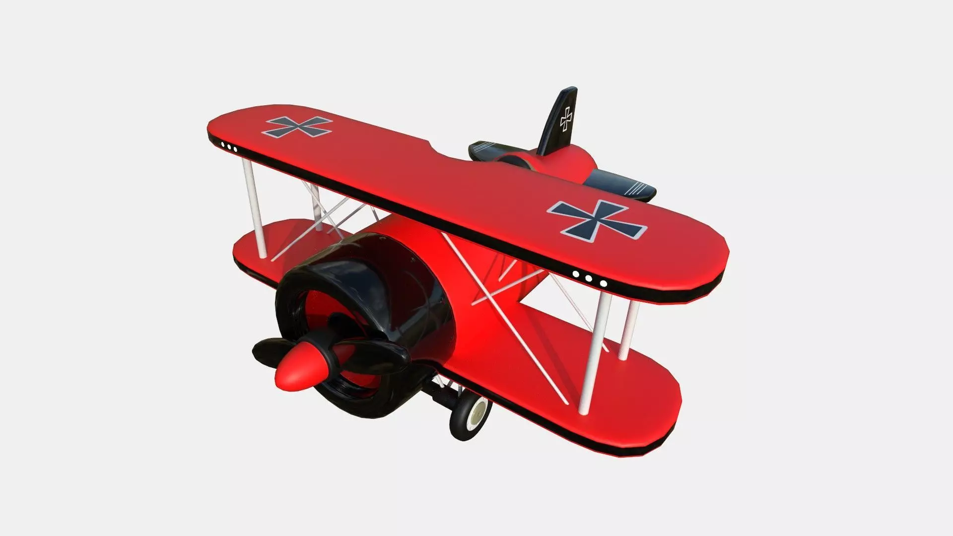 Airplane Cartoon A01 Red - Classic Aircraft Low-poly 3D model_0