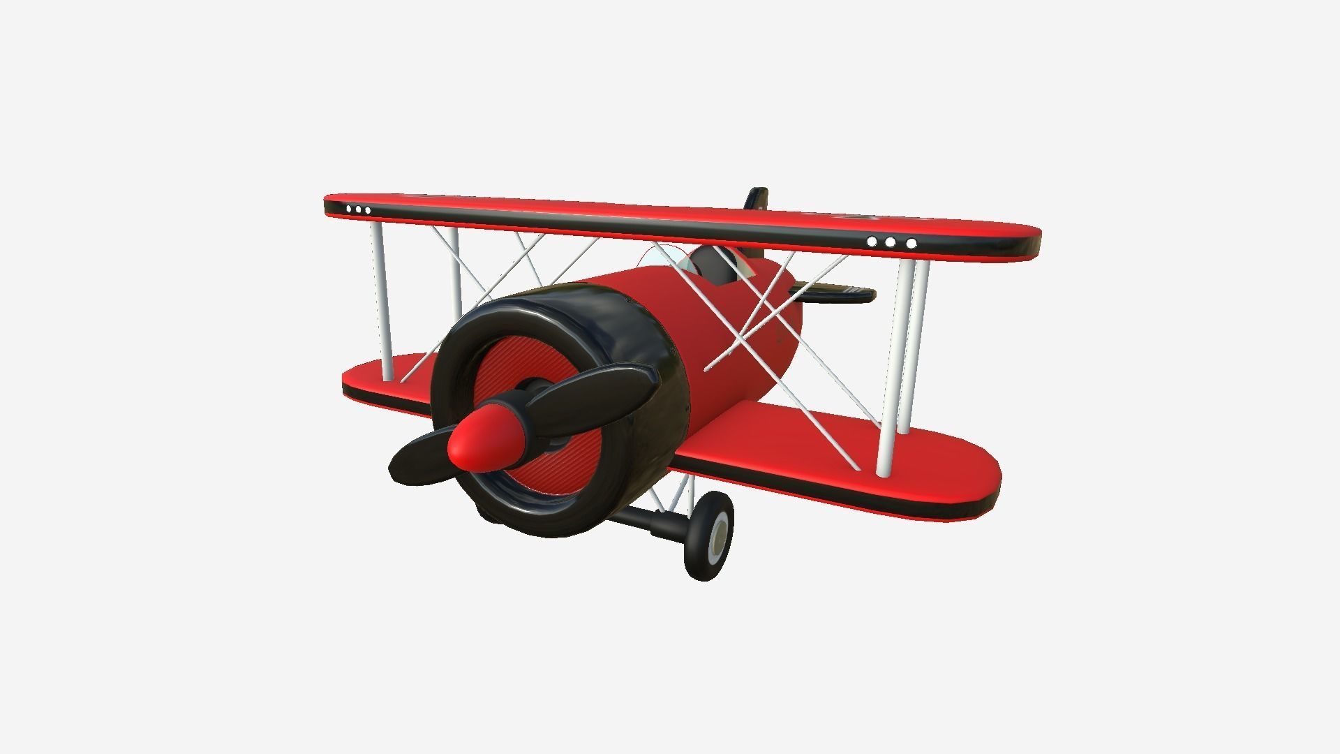 Airplane Cartoon A01 Red - Classic Aircraft Low-poly 3D model_1