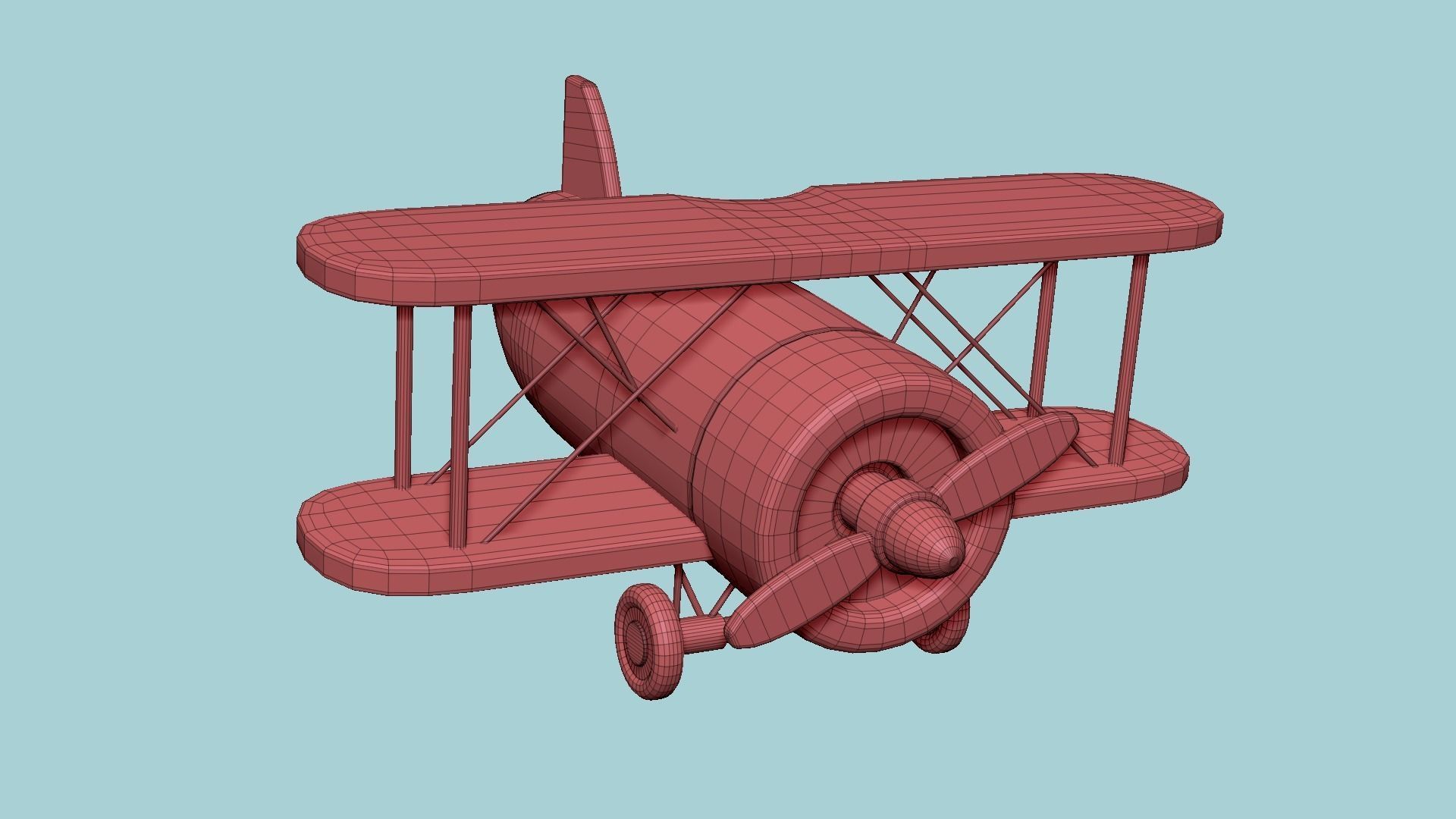 Airplane Cartoon A01 Red - Classic Aircraft Low-poly 3D model_19