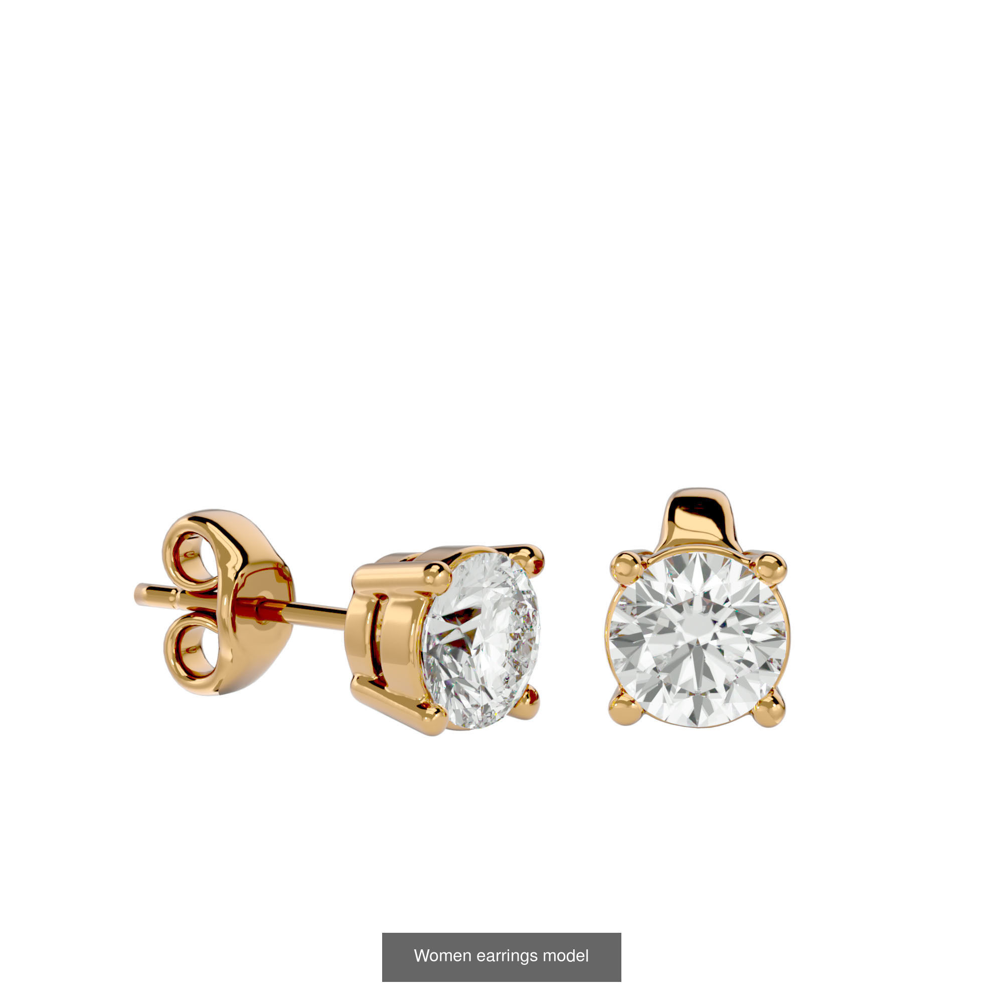 12 solitaire earrings  3D Model Collection_7