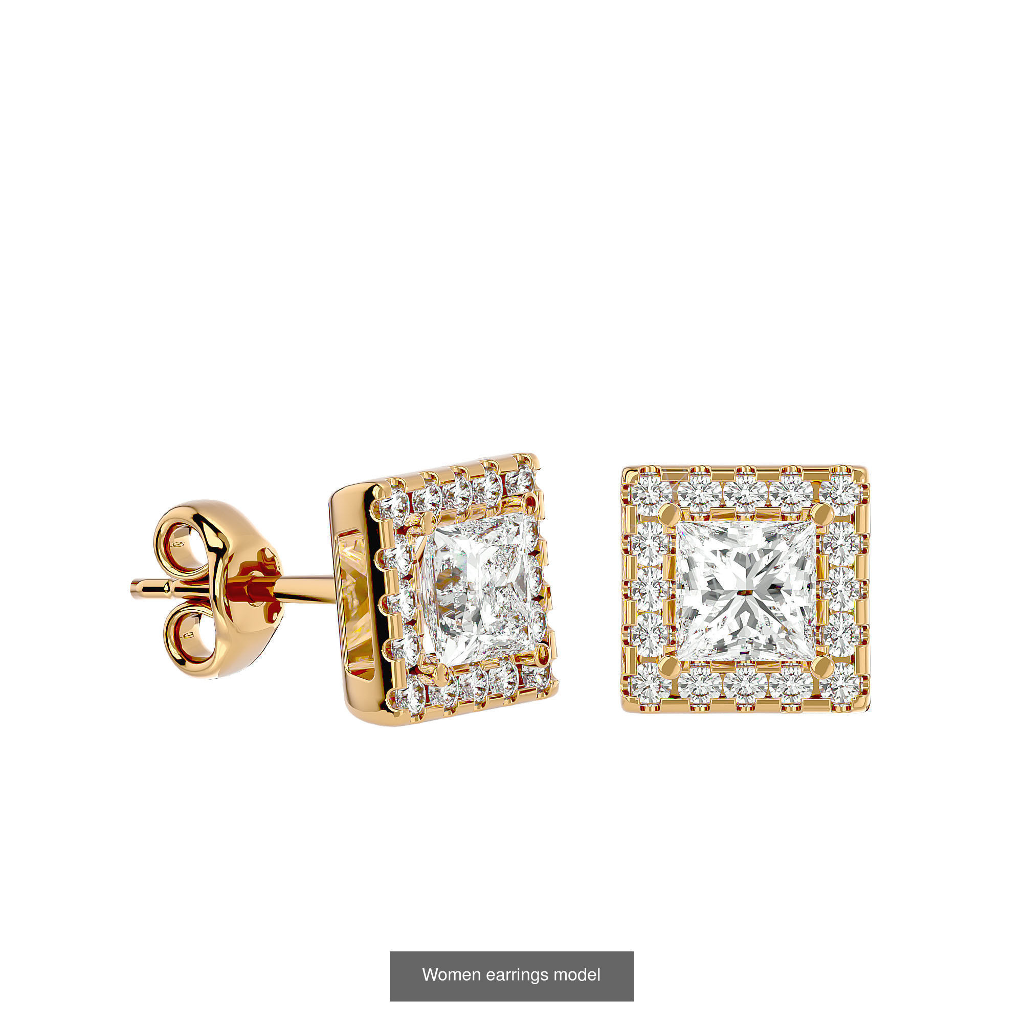 12 solitaire earrings  3D Model Collection_4