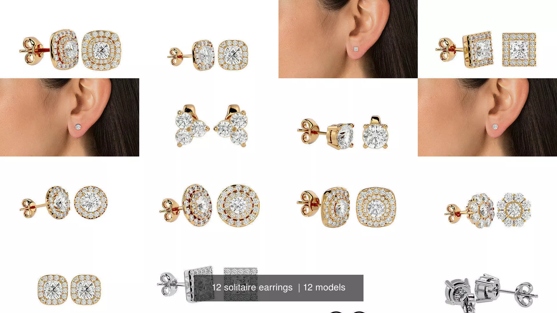 12 solitaire earrings  3D Model Collection_0