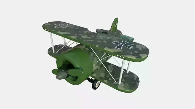 Airplane Cartoon A08 Green Camouflage - Classic Aircraft