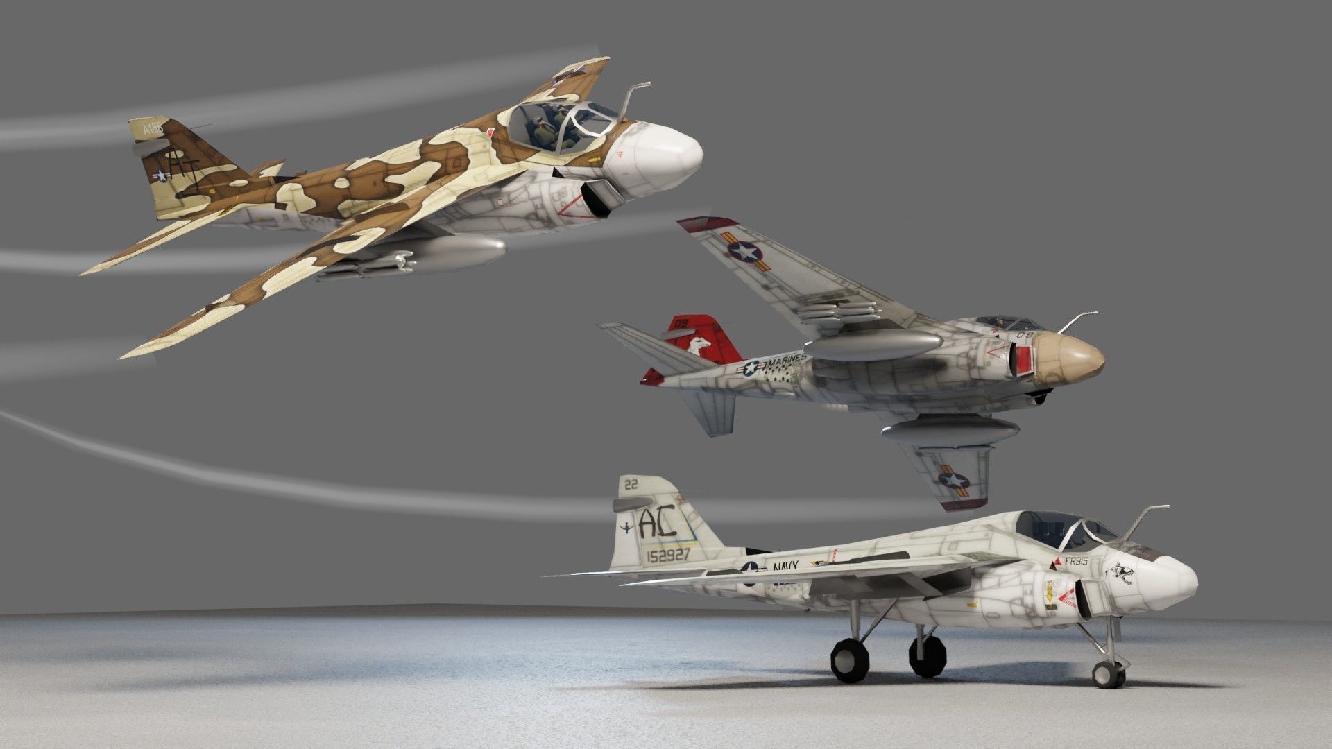 Grumman A-6 Intruder jet attack plane Low-poly 3D model_4