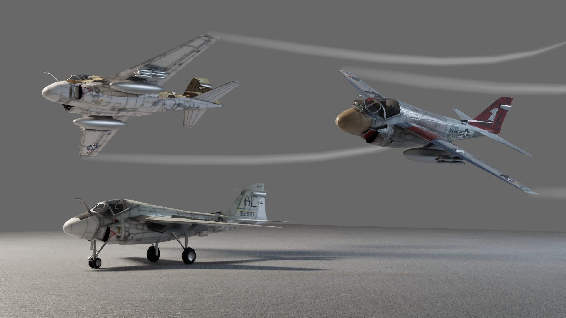 Grumman A-6 Intruder jet attack plane Low-poly 3D model_3