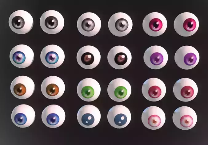 12 eyeballs pair pack Low-poly 3D model