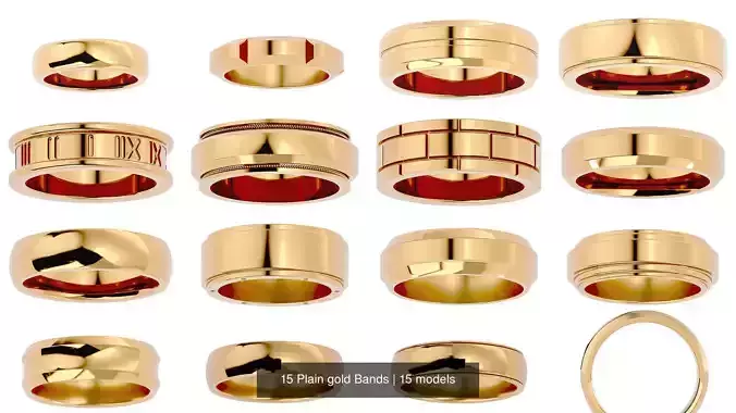 15 Plain gold Bands 3D Model Collection