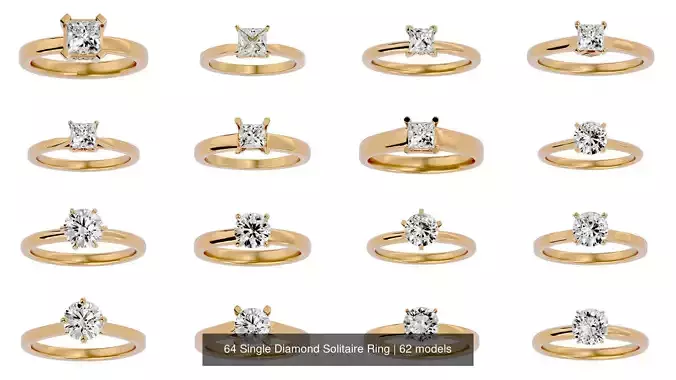 64 Single Diamond Solitaire Ring 3D Model Collection