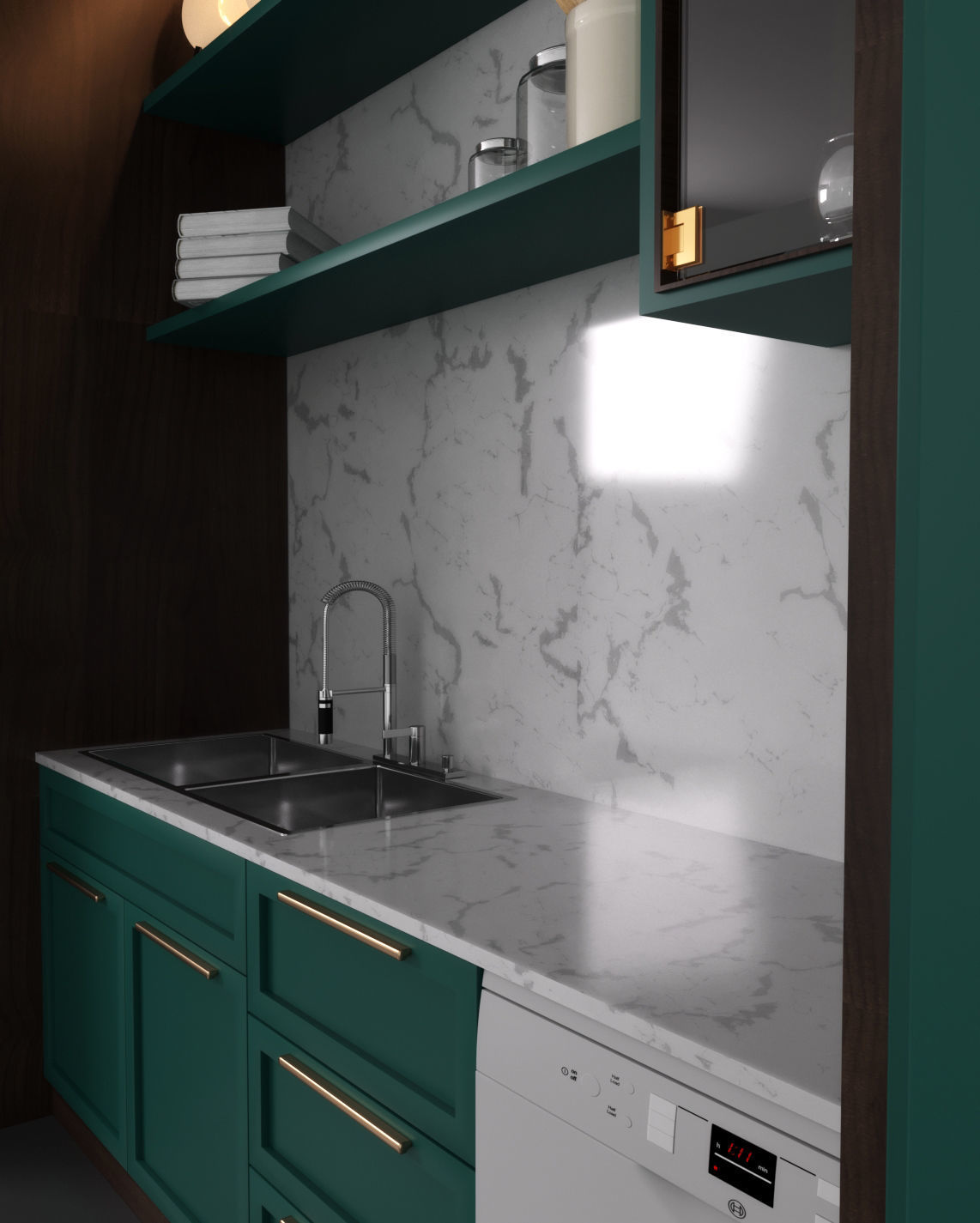 kitchenette kitchen with cabinets and marble counter tops 3D model_2