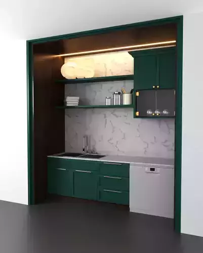 kitchenette kitchen with cabinets and marble counter tops