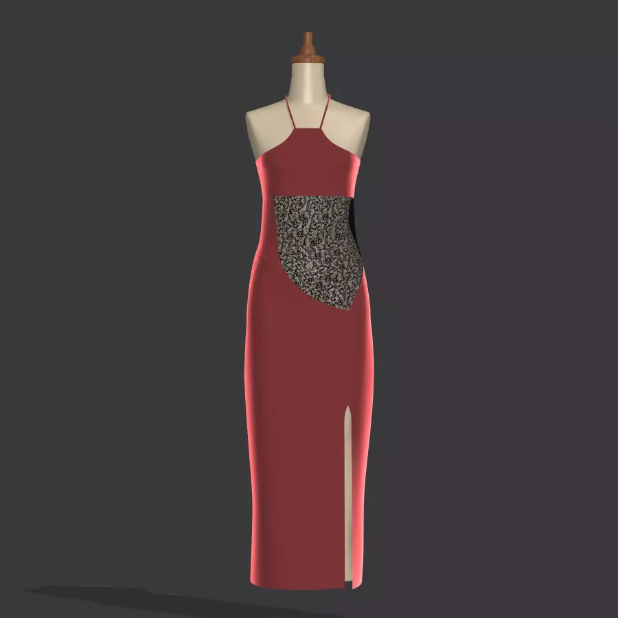 Dress on mannequin Low-poly 3D model_0