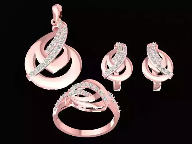 Elegant Twisted Diamond Jewelry Set 3D Model  3153