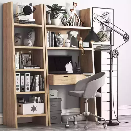 workplace6 desk with bookshelves and chair