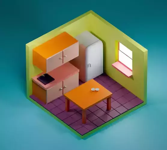 Cartoon kitchen room