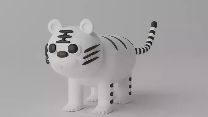 Cartoon Cute White Tiger