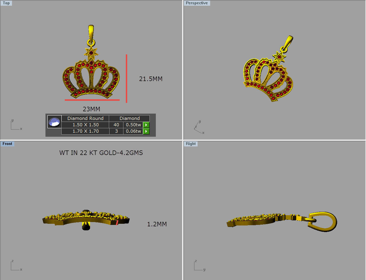Crown Diamond Pendant  3D print model_2