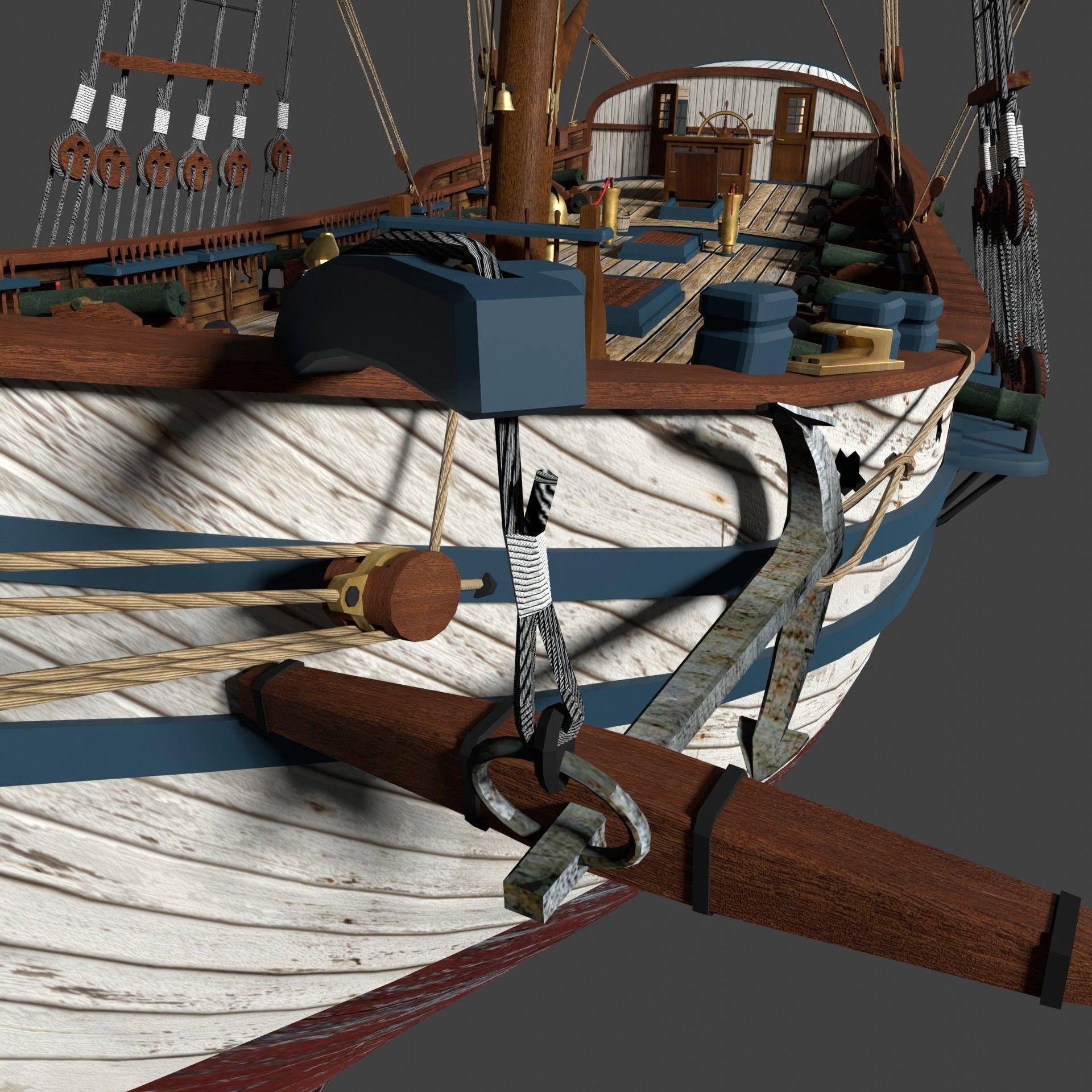British Sloop MEDIATOR - Gunship 1745 Low-poly 3D model_6