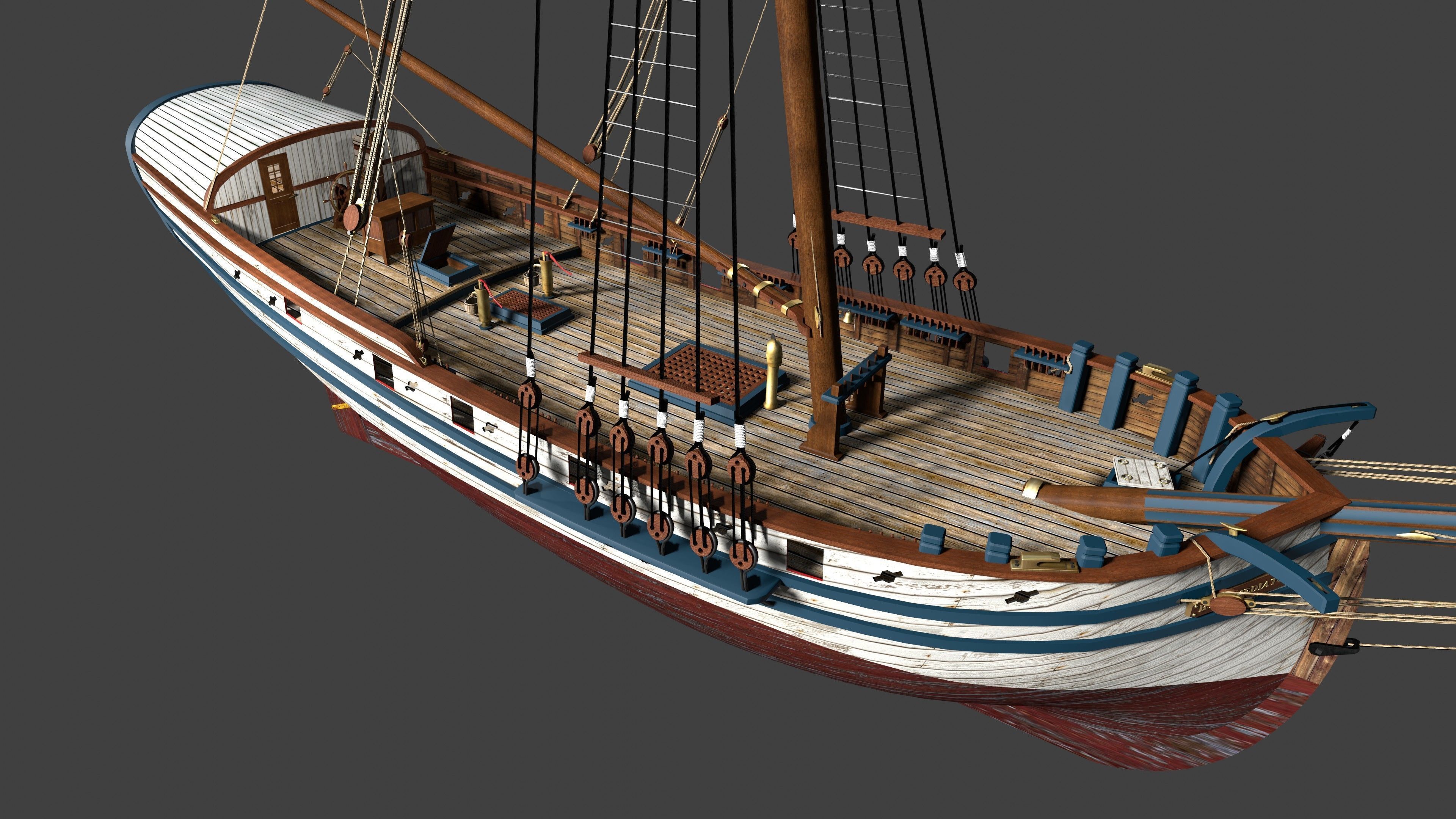 British Sloop MEDIATOR - Gunship 1745 Low-poly 3D model_16