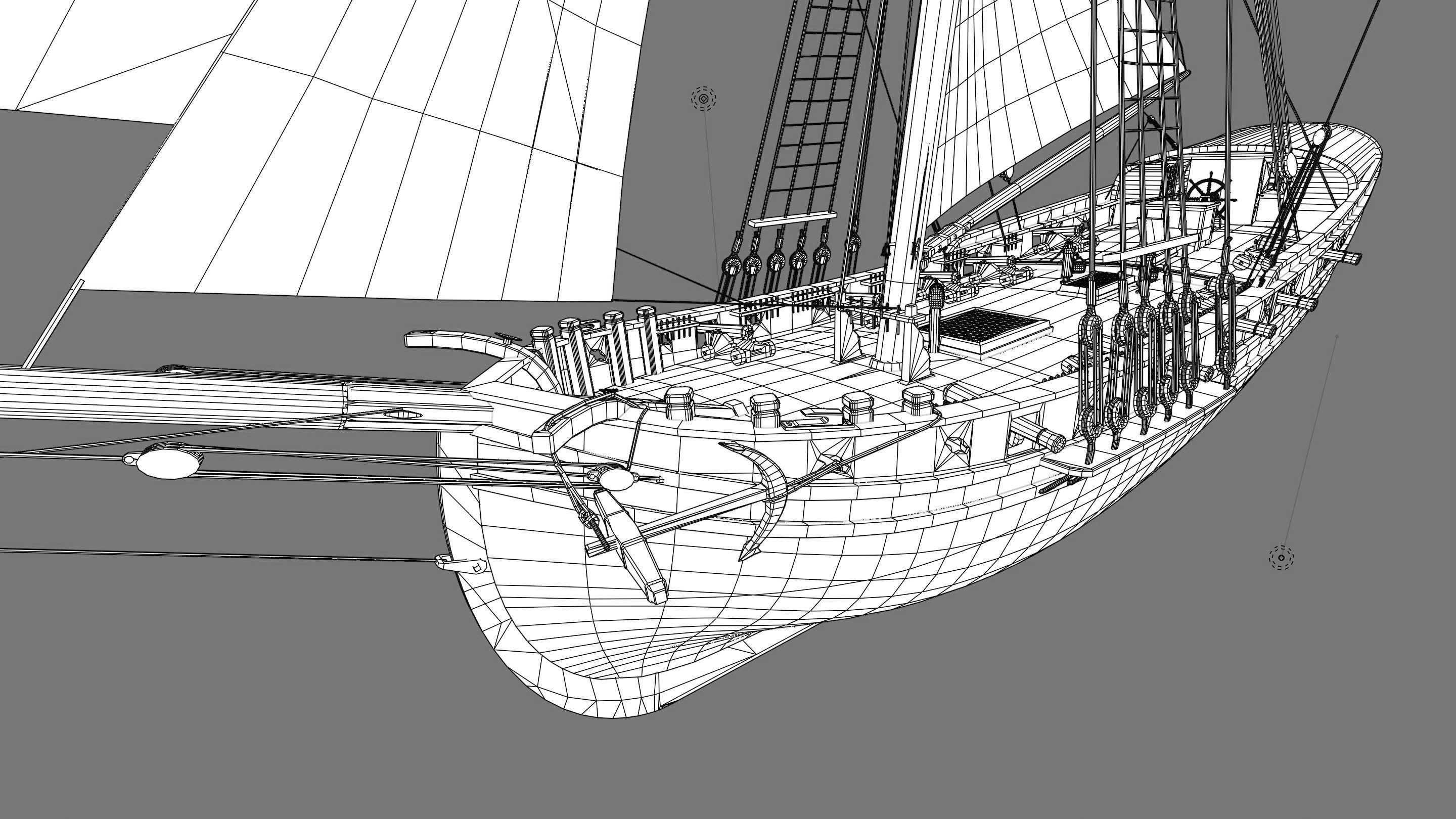 British Sloop MEDIATOR - Gunship 1745 Low-poly 3D model_17