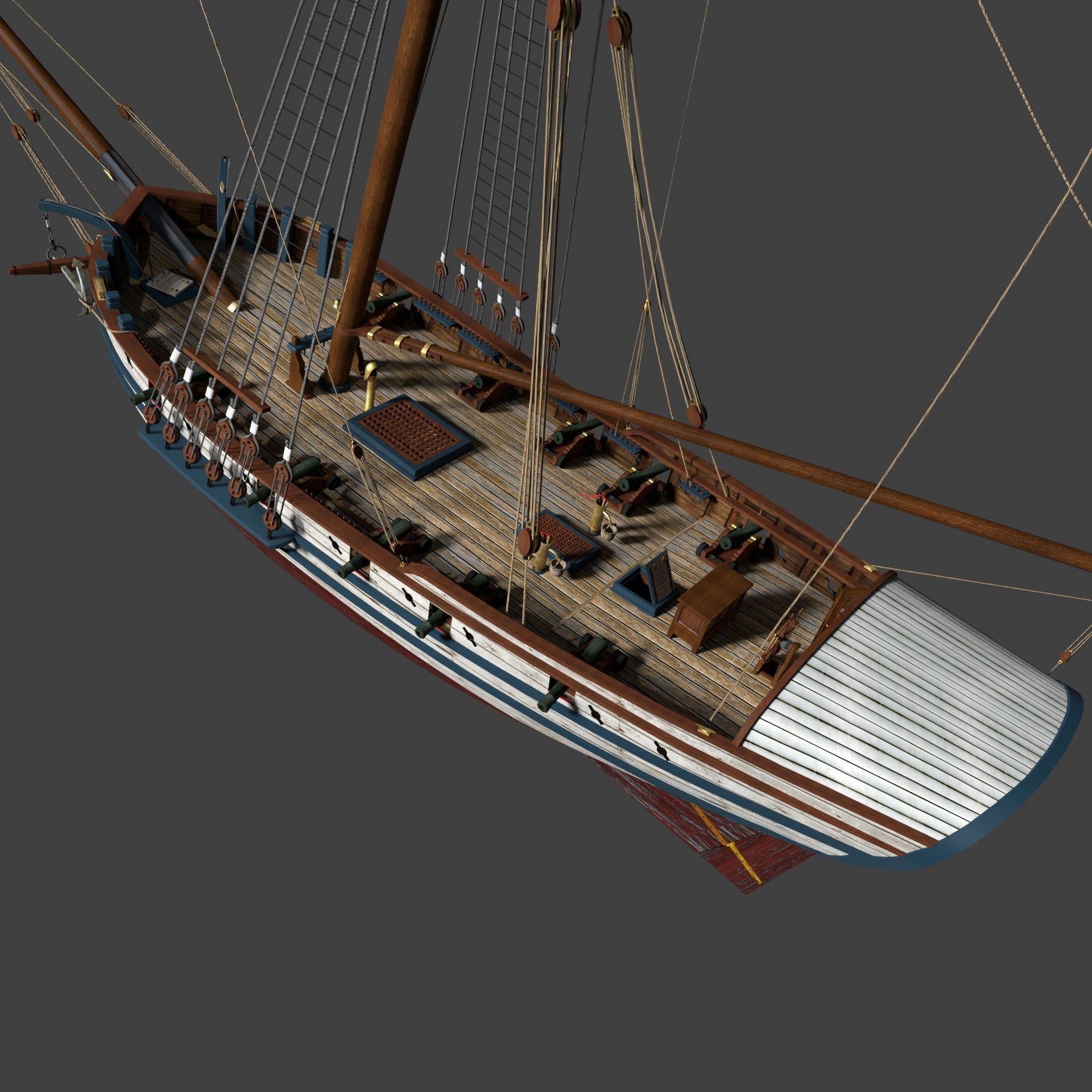 British Sloop MEDIATOR - Gunship 1745 Low-poly 3D model_3