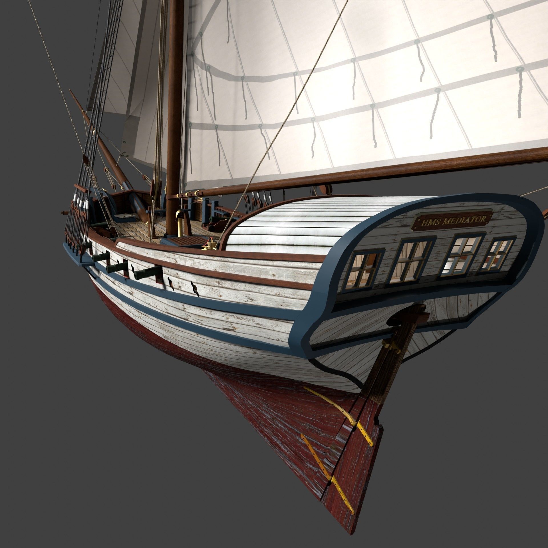 British Sloop MEDIATOR - Gunship 1745 Low-poly 3D model_7
