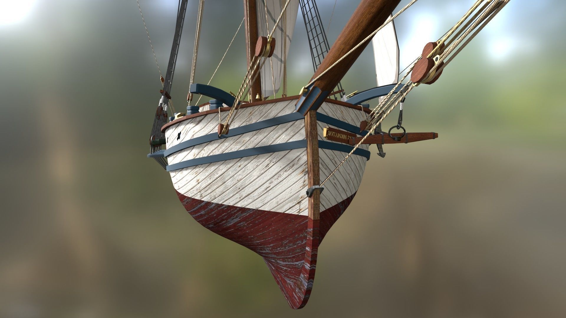 British Sloop MEDIATOR - Gunship 1745 Low-poly 3D model_5