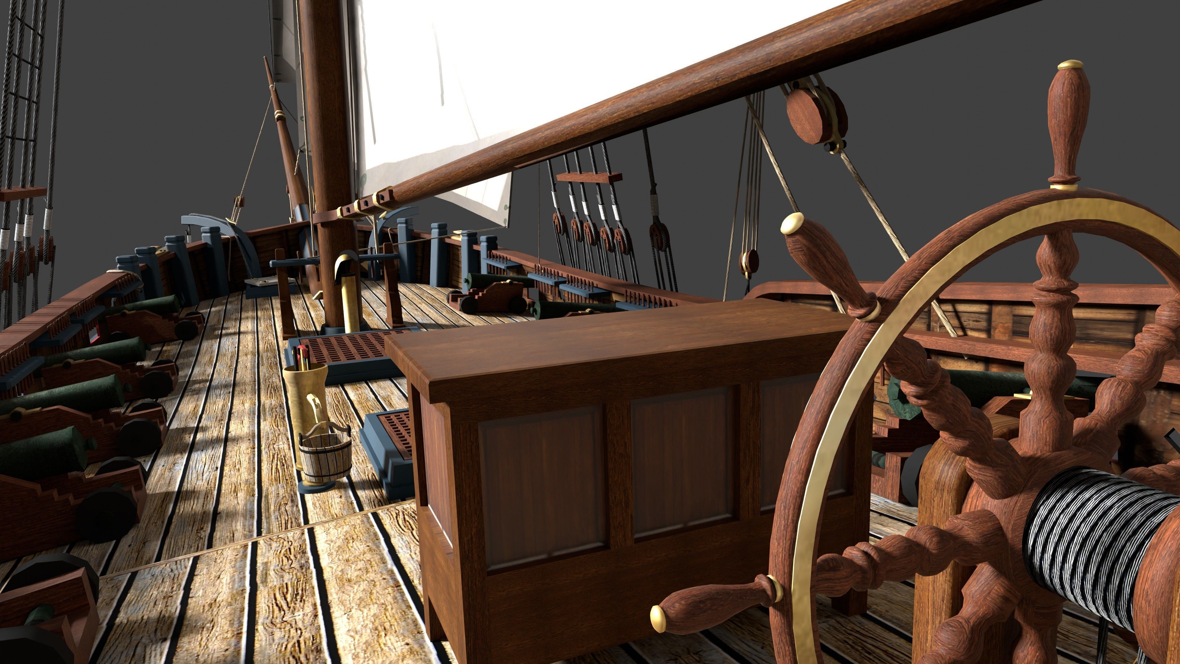 British Sloop MEDIATOR - Gunship 1745 Low-poly 3D model_10