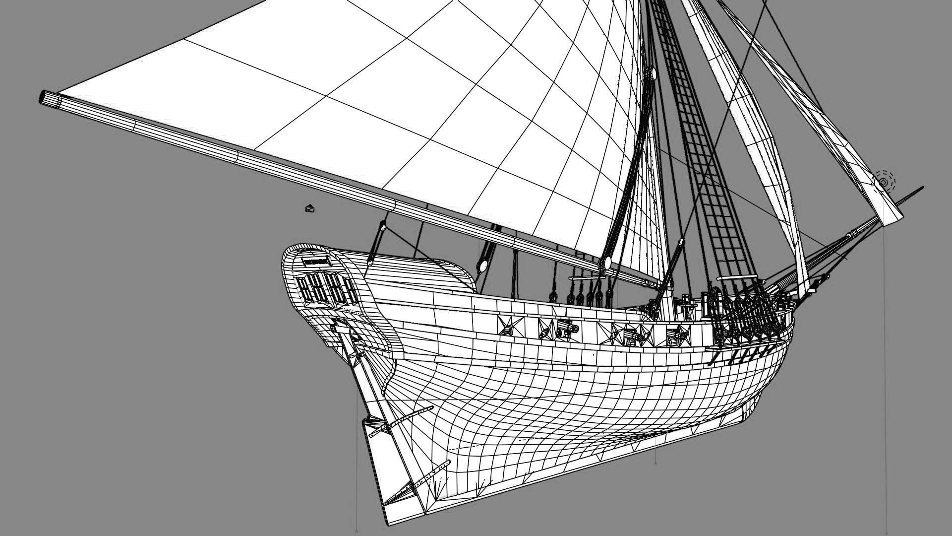 British Sloop MEDIATOR - Gunship 1745 Low-poly 3D model_18