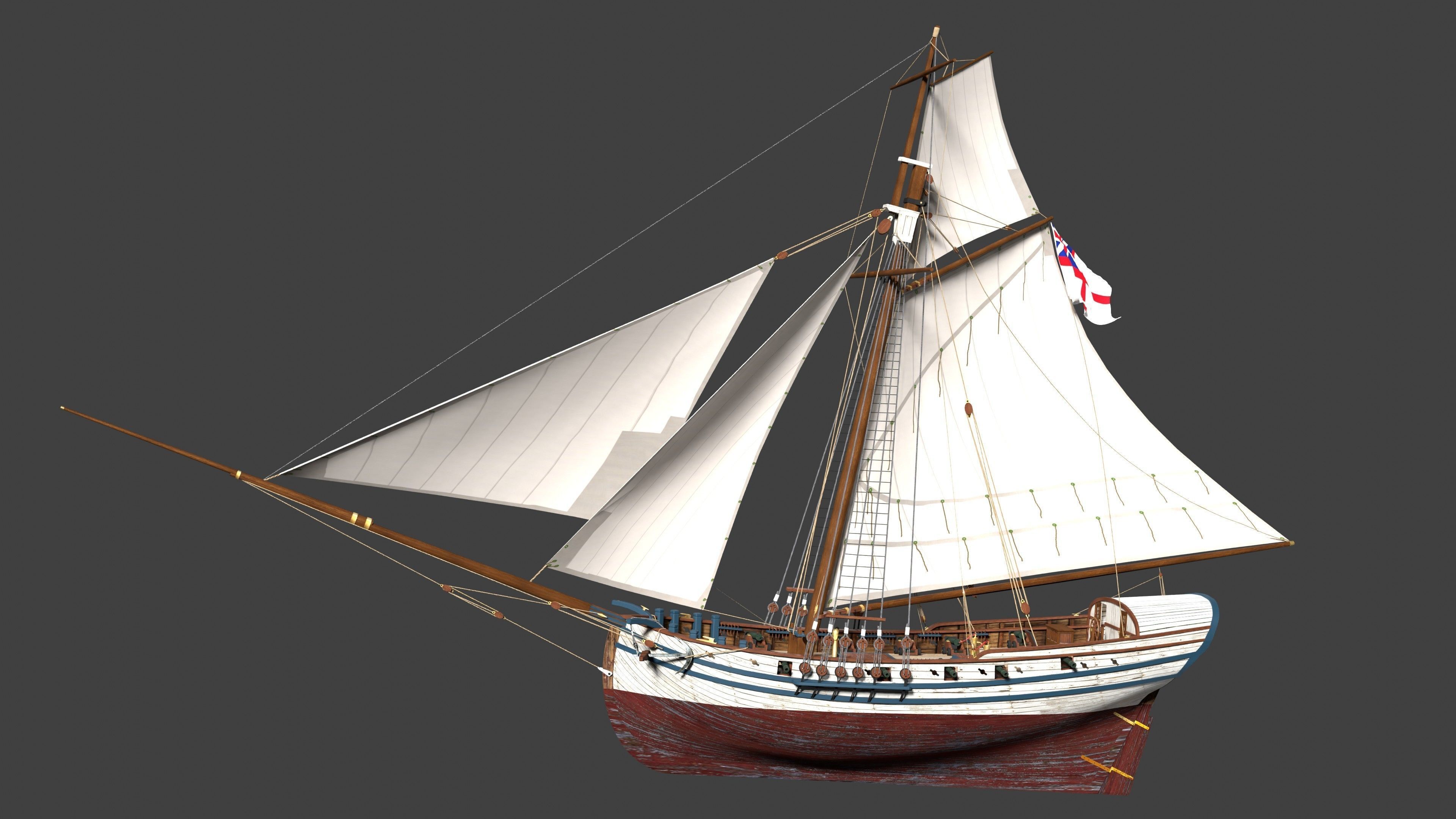 British Sloop MEDIATOR - Gunship 1745 Low-poly 3D model_4
