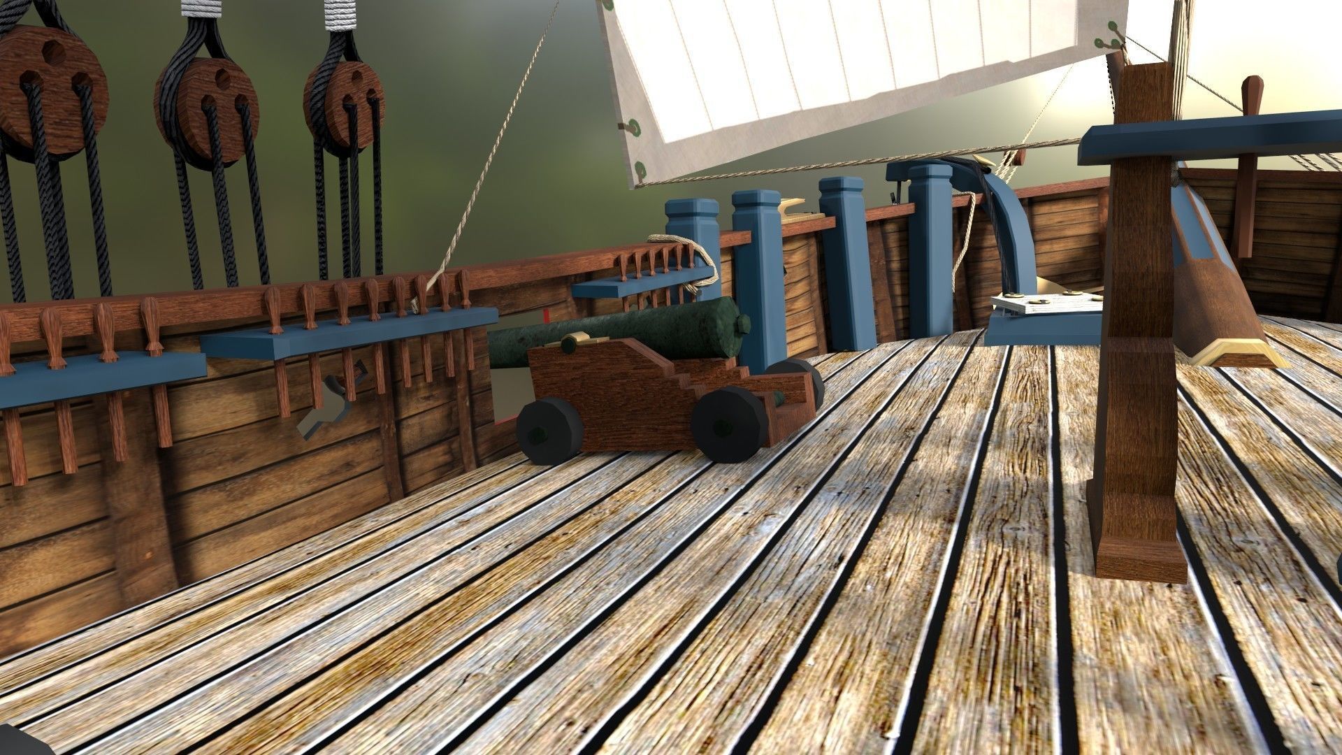 British Sloop MEDIATOR - Gunship 1745 Low-poly 3D model_12