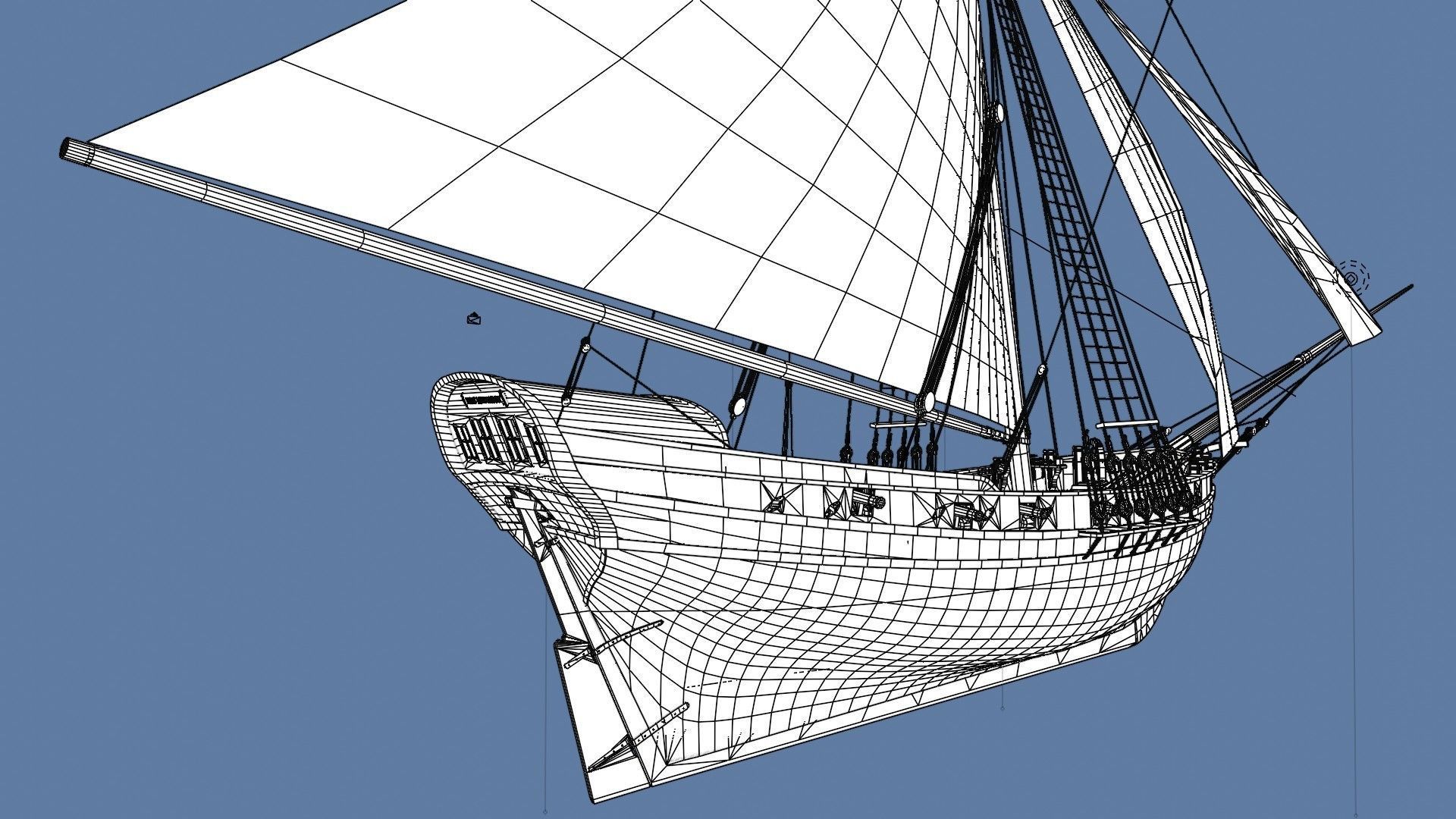 British Sloop MEDIATOR - Gunship 1745 Low-poly 3D model_19