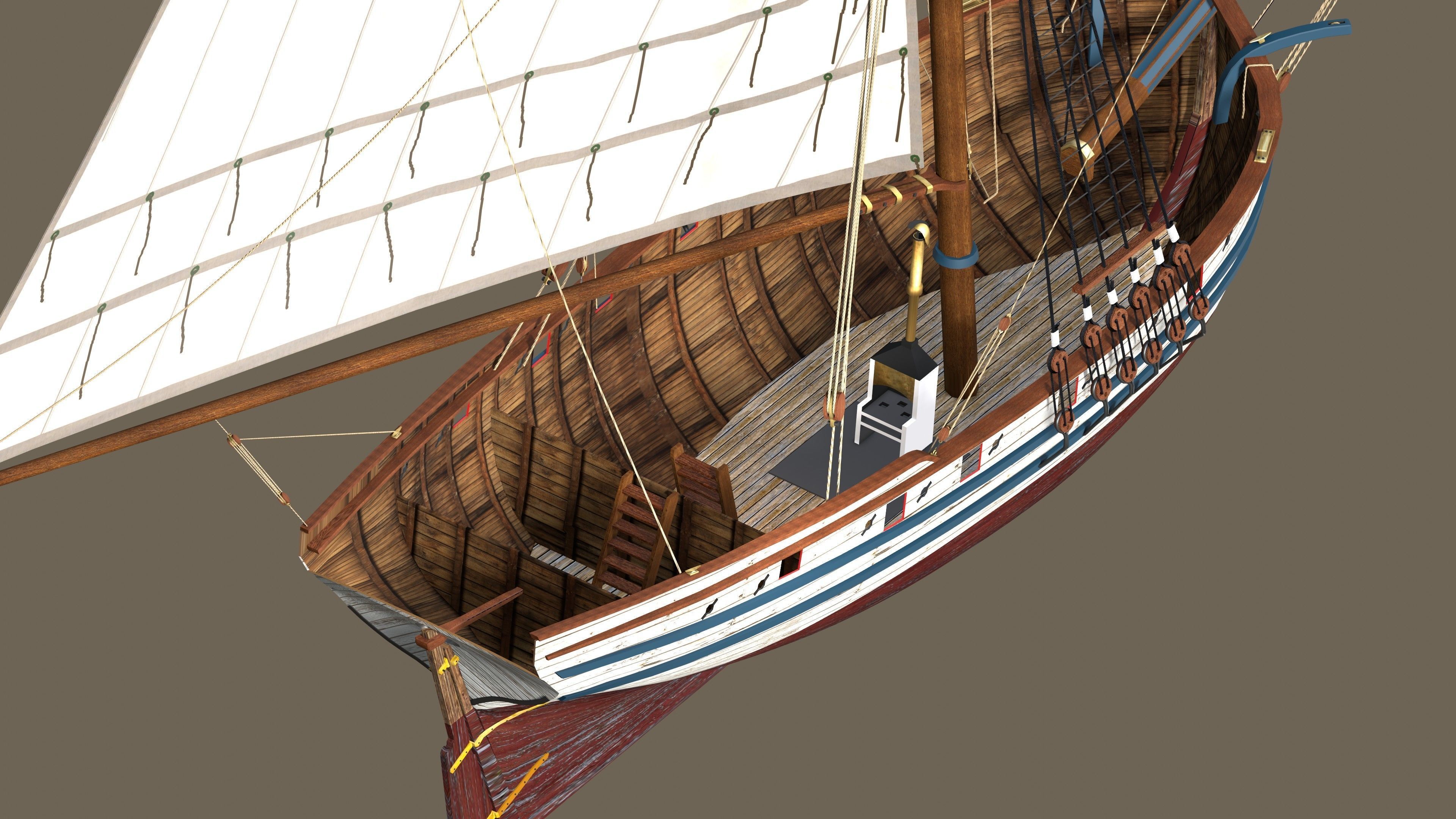 British Sloop MEDIATOR - Gunship 1745 Low-poly 3D model_14