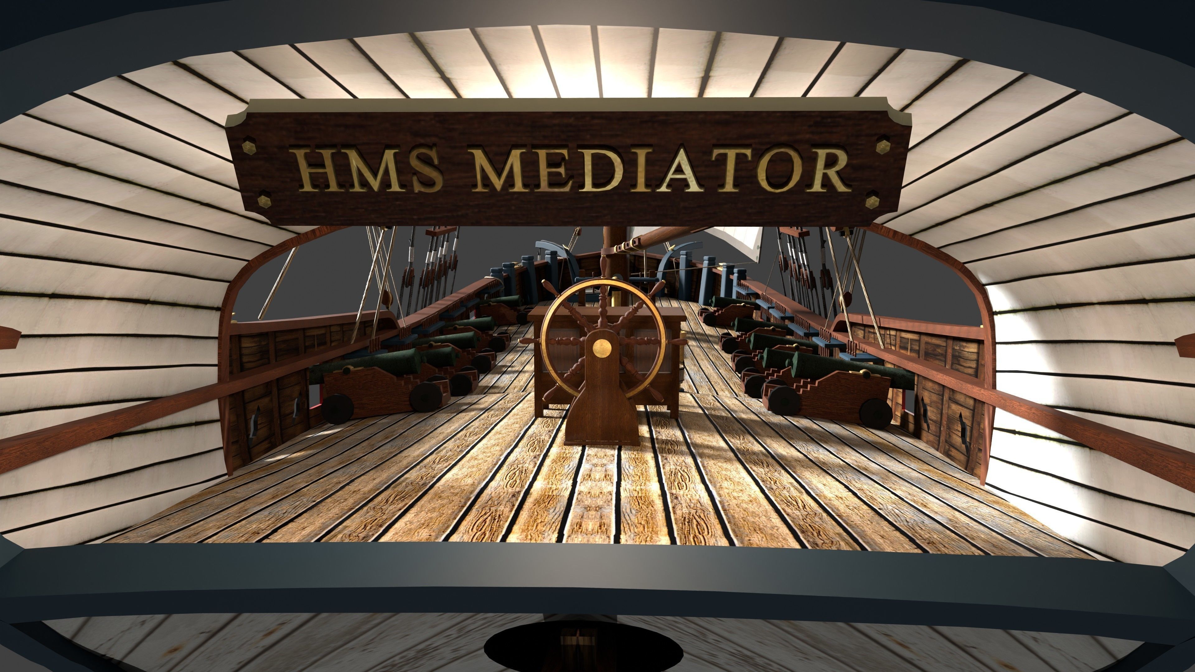 British Sloop MEDIATOR - Gunship 1745 Low-poly 3D model_9