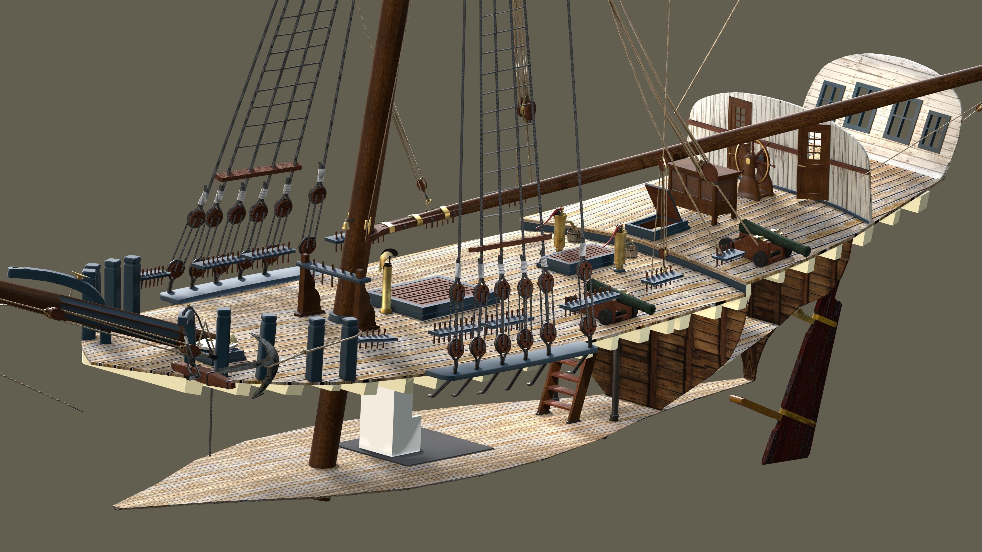 British Sloop MEDIATOR - Gunship 1745 Low-poly 3D model_15