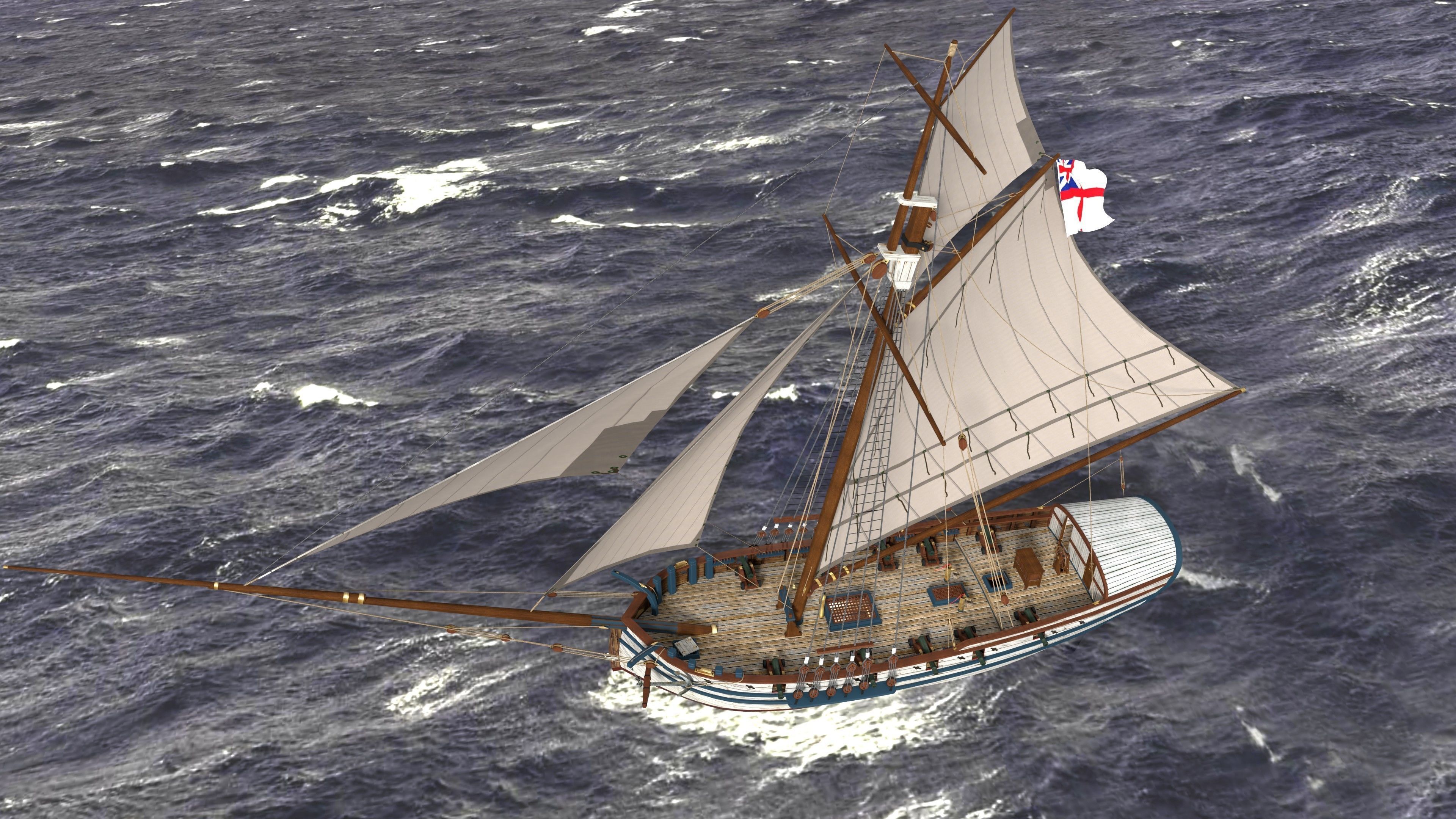 British Sloop MEDIATOR - Gunship 1745 Low-poly 3D model_2