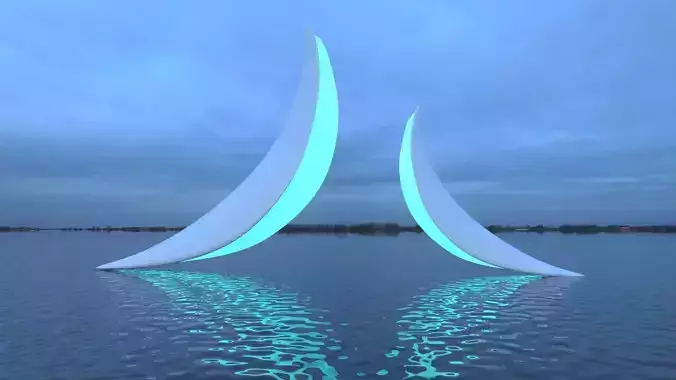 delfin 3D model two sculptures in water at night